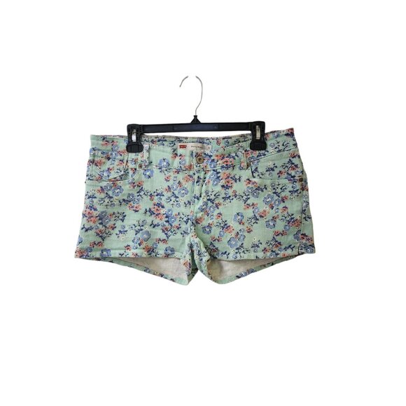 Levi's Green Blue Pink Floral Shorty Shorts Size 15 Low Rise y2k Style - Picture 1 of 8
